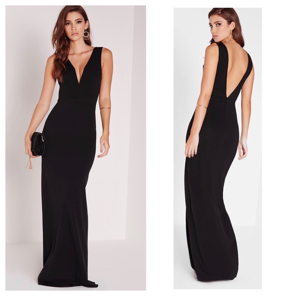 New Missguided Black v Plunge Maxi Formal Dress